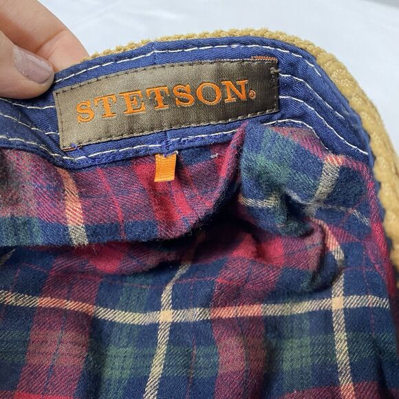 Stetson Tan Corduroy Cap Newsboy Newsie Hat Driving Cap Plaid Lined - Picture 8 of 8